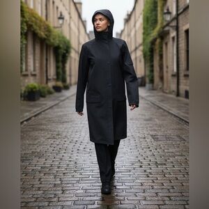 Theory Metta Hooded Coat Long Jacket Black Concealed Waterproof Zipper Small